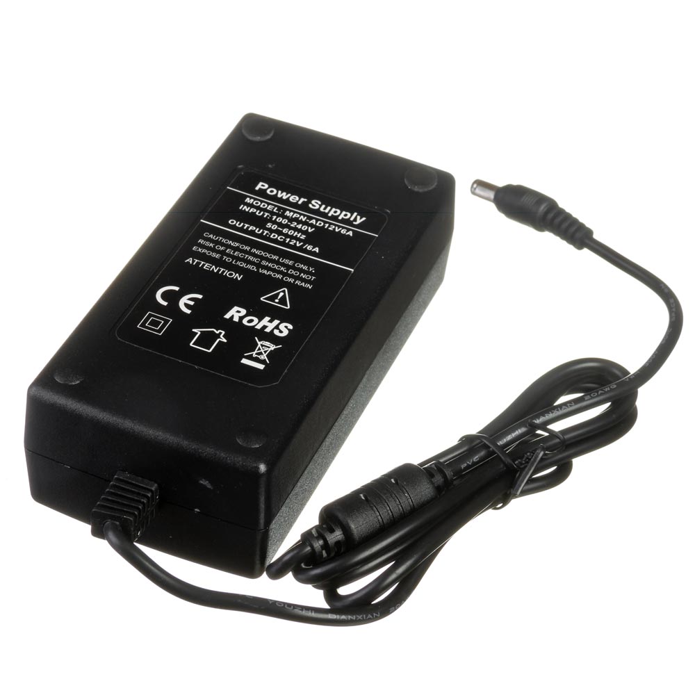 Led блок живлення 12V 6А 72вт зі штекером і кабелем живлення - Зображення 2