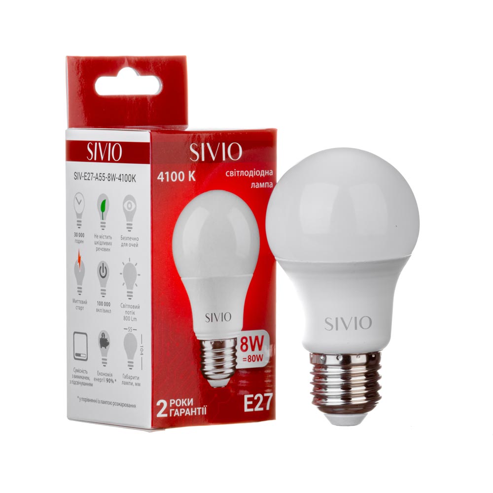 LED лампа Е27 А55 8W нейтральна біла 4100К SIVIO