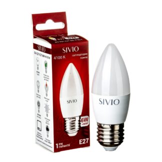 LED лампа Е27 С37 6W нейтральна біла 4100К SIVIO