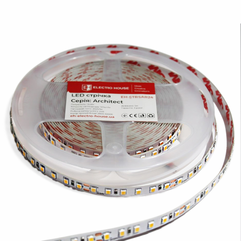 LED стрічка тонка  10Вт 12В SMD2835 120 діодів холодний білий 6500К, серія Architect, гарантія 3 роки